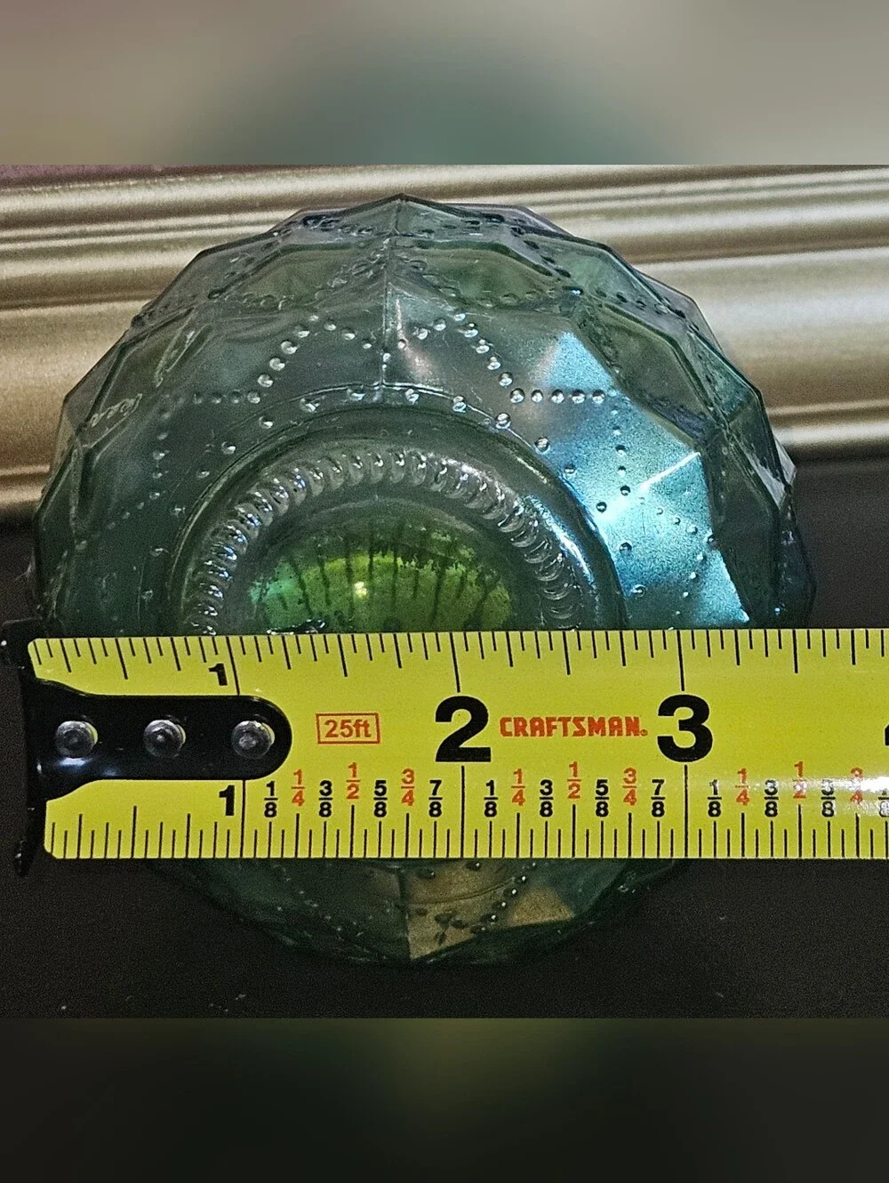 Diamond Quilted Shimmer Iridescent Teal Green Vase Genie Bottle Window Decor